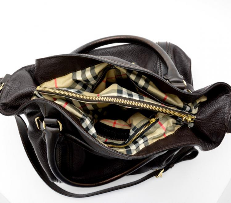 Pre Owned Burberry Black Leather Top Handle Bag