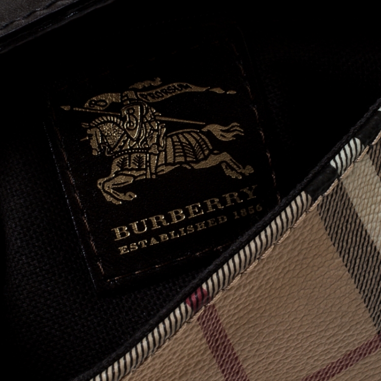 Pre Owned Burberry Beige/Brown Haymarket Check Coated Canvas and Leather Flap Pochette