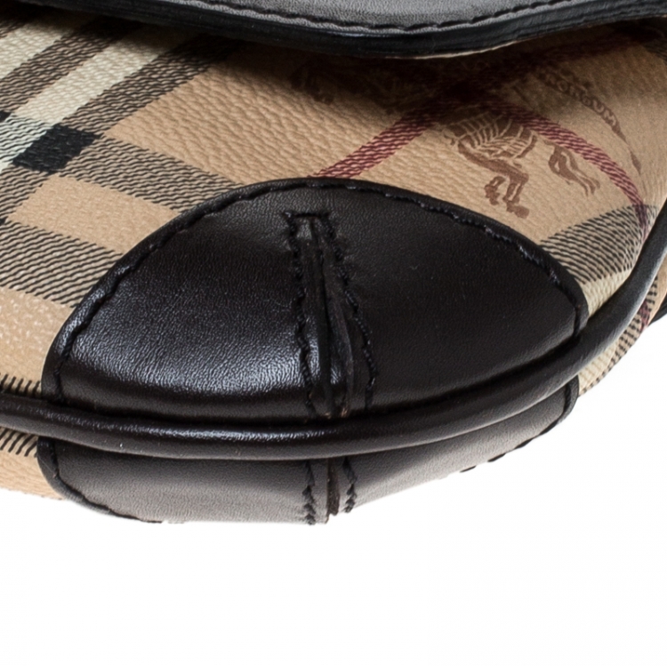 Pre Owned Burberry Beige/Brown Haymarket Check Coated Canvas and Leather Flap Pochette