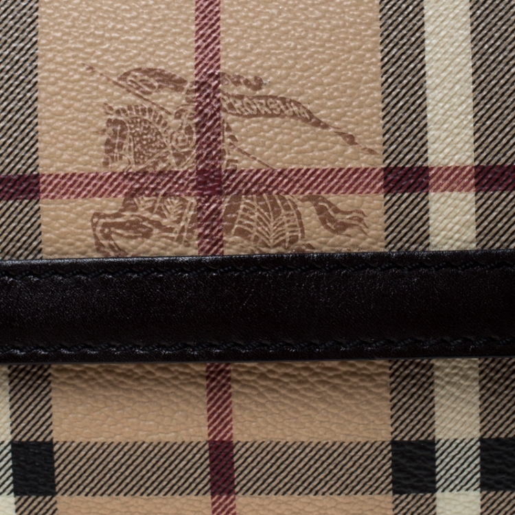 Pre Owned Burberry Beige/Brown Haymarket Check Coated Canvas and Leather Flap Pochette