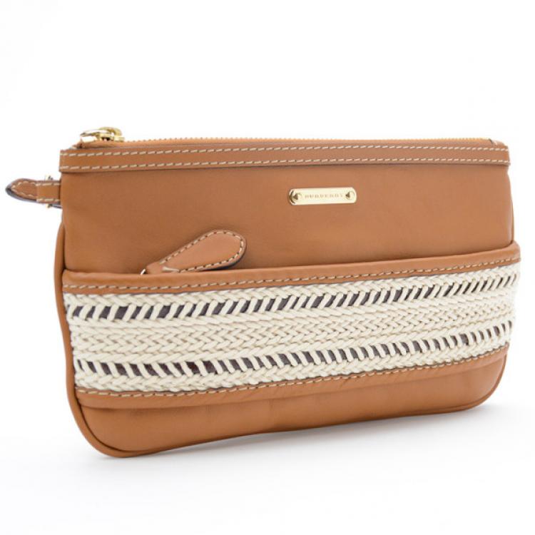 Pre Owned Burberry Calf Leather Rope Webbing Fuller Wristlet