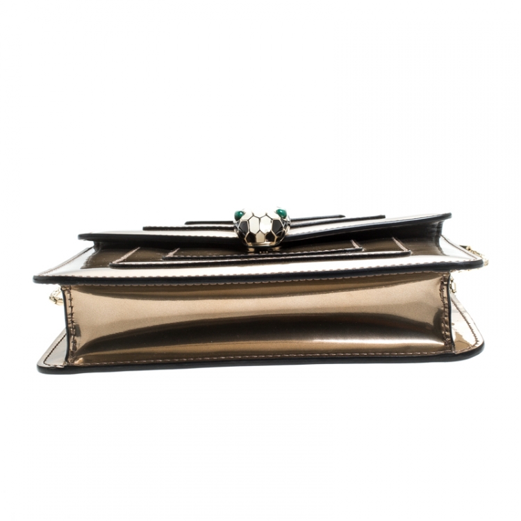 Pre Owned Bvlgari Metallic Bronze Patent Leather Serpenti Forever Shoulder Bag
