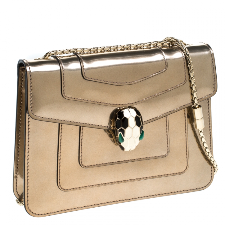 Pre Owned Bvlgari Metallic Bronze Patent Leather Serpenti Forever Shoulder Bag