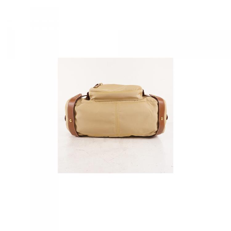 Pre Owned Burberry Beige/Brown Leather Canvas Boston Bag 