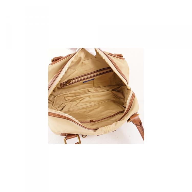 Pre Owned Burberry Beige/Brown Leather Canvas Boston Bag 
