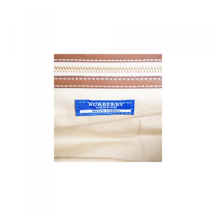 Pre Owned Burberry Beige/Brown Leather Canvas Boston Bag 