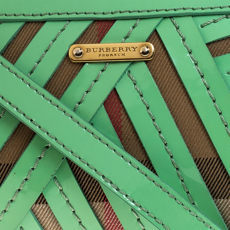 Pre Owned Burberry Green/Beige Canvas and Patent Leather Prorsum Parmoor Clutch
