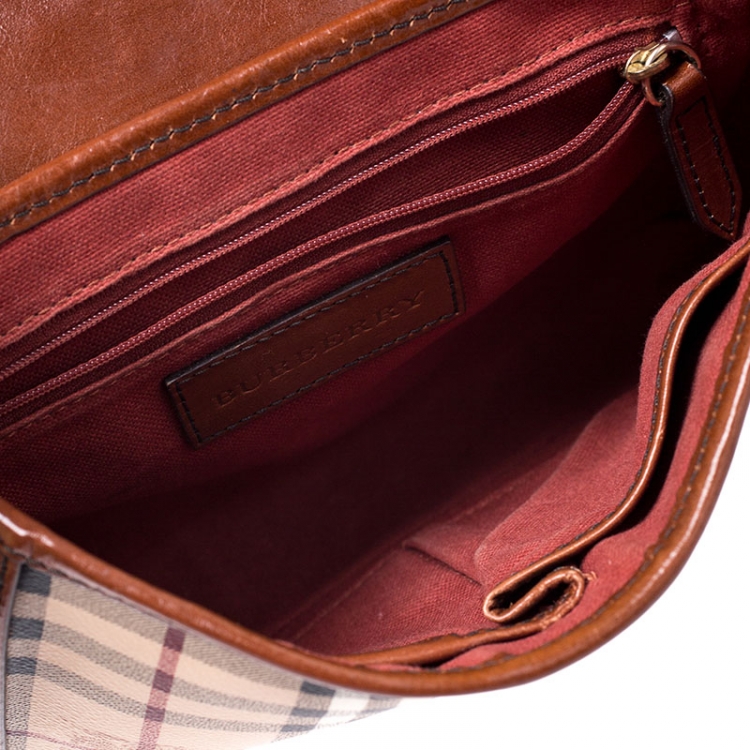 Pre Owned Burberry Multicolor Haymarket Check Canvas/Suede and Leather Messenger Bag