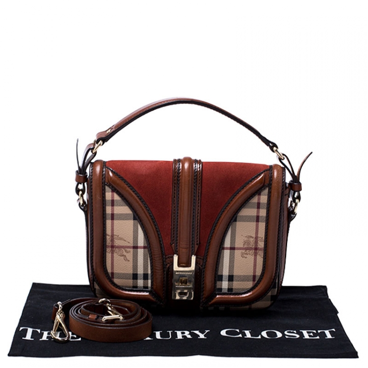 Pre Owned Burberry Multicolor Haymarket Check Canvas/Suede and Leather Messenger Bag