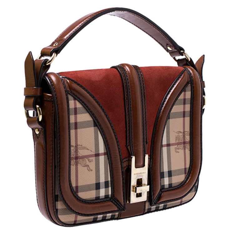 Pre Owned Burberry Multicolor Haymarket Check Canvas/Suede and Leather Messenger Bag