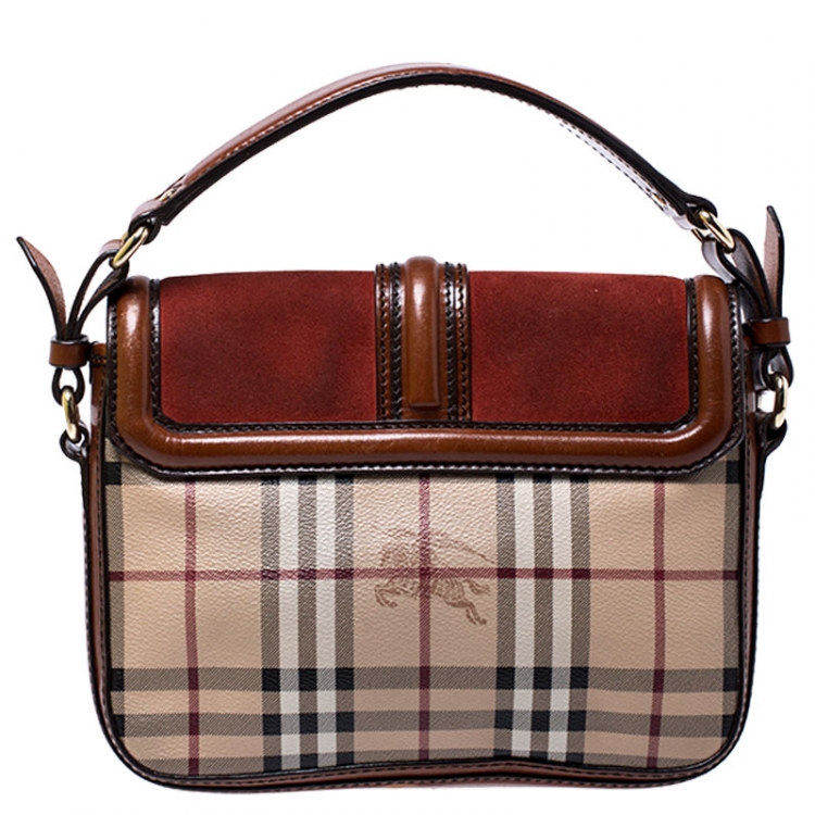Pre Owned Burberry Multicolor Haymarket Check Canvas/Suede and Leather Messenger Bag