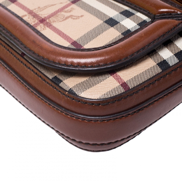 Pre Owned Burberry Multicolor Haymarket Check Canvas/Suede and Leather Messenger Bag