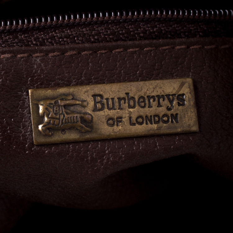 Pre Owned Burberry Beige/Brown Haymarket Check Canvas and Leather Drawstring Bucket Bag