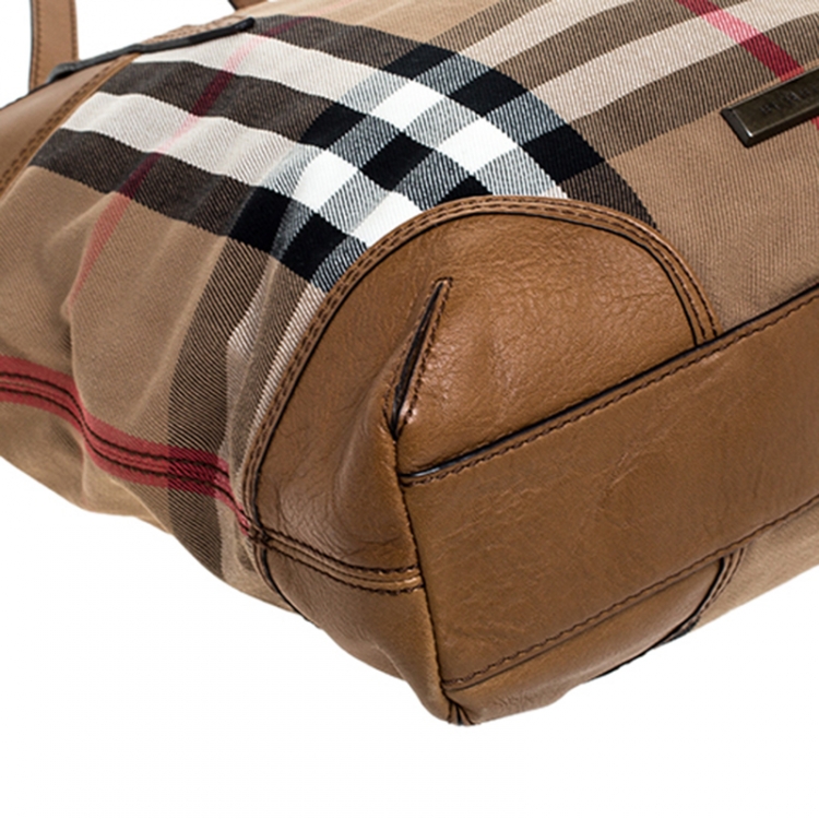 Pre Owned Burberry Beige Canvas and Leather Nova Check Shopper Tote