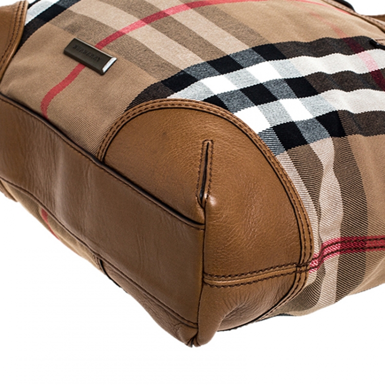 Pre Owned Burberry Beige Canvas and Leather Nova Check Shopper Tote