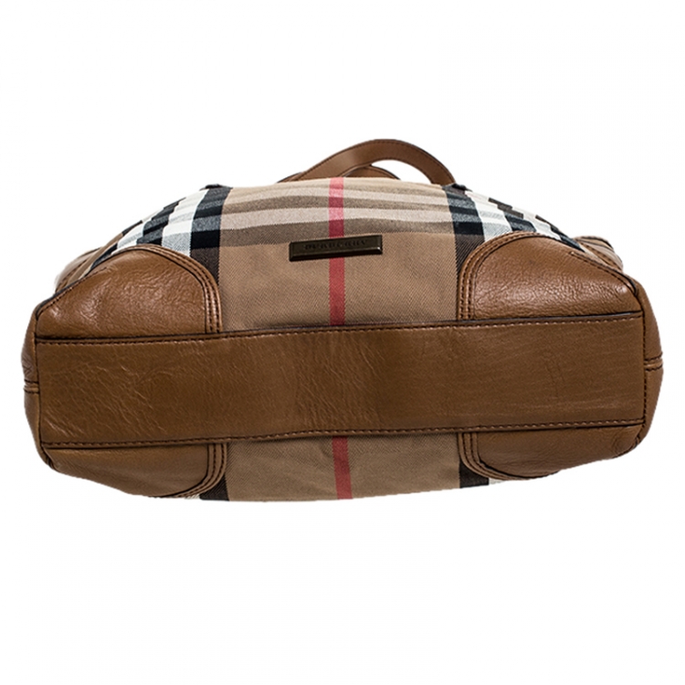 Pre Owned Burberry Beige Canvas and Leather Nova Check Shopper Tote