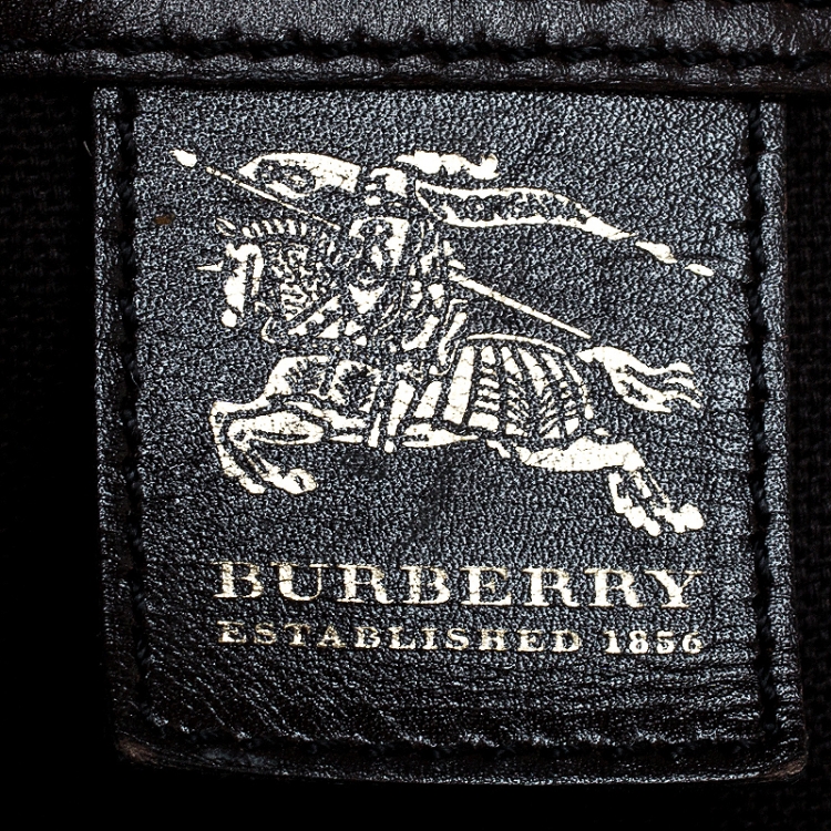 Pre Owned Burberry Beige/Brown Haymarket Check Coated Canvas and Leather Boston Bag