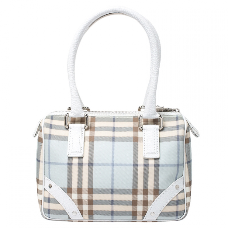 Pre Owned Burberry White/Blue Nova Check PVC Small Chester Boston Bag