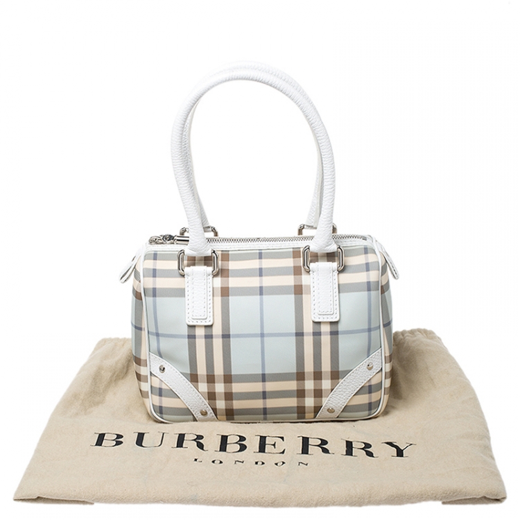 Pre Owned Burberry White/Blue Nova Check PVC Small Chester Boston Bag