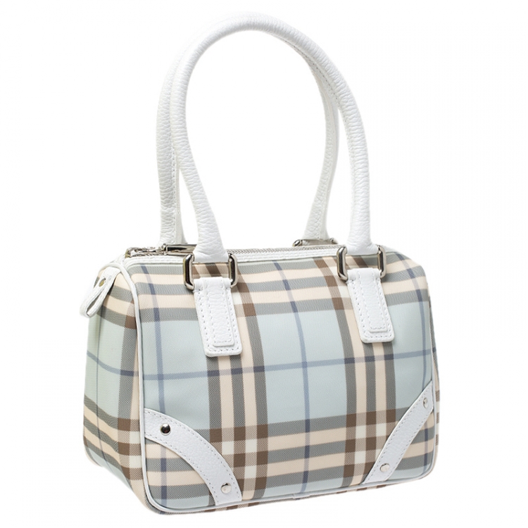 Pre Owned Burberry White/Blue Nova Check PVC Small Chester Boston Bag
