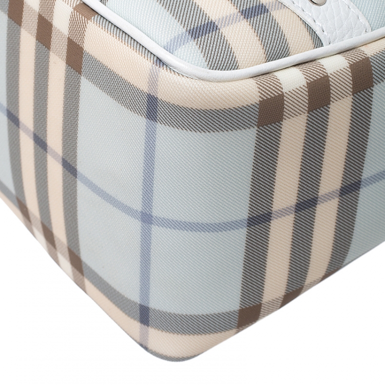 Pre Owned Burberry White/Blue Nova Check PVC Small Chester Boston Bag