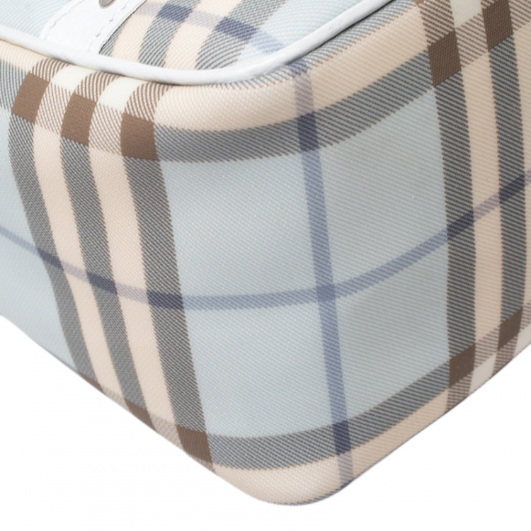 Pre Owned Burberry White/Blue Nova Check PVC Small Chester Boston Bag