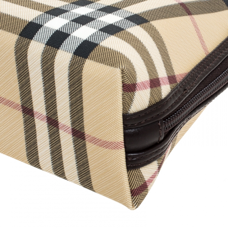 Pre Owned Burberry Beige/Brown House Check PVC Pochette 