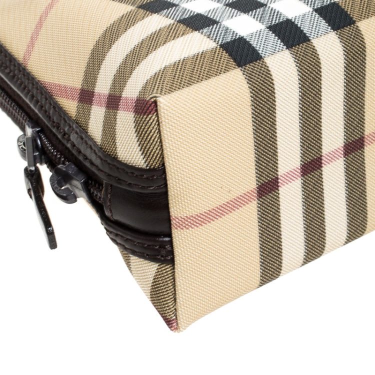 Pre Owned Burberry Beige/Brown House Check PVC Pochette 