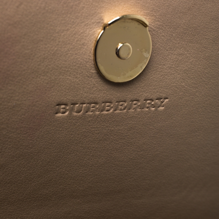 Pre Owned Burberry Beige Haymarket Check Coated Canvas Henley Wallet On Chain 