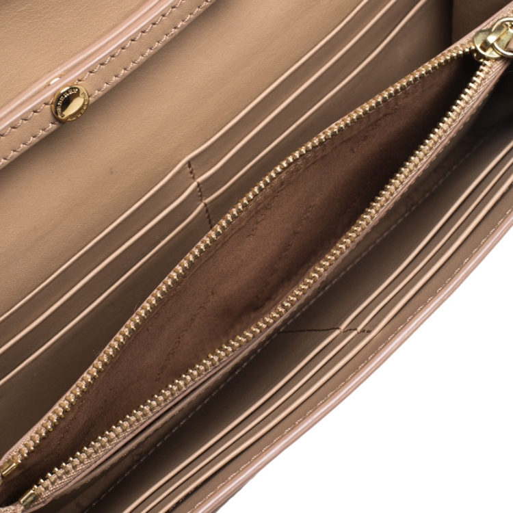 Pre Owned Burberry Beige Haymarket Check Coated Canvas Henley Wallet On Chain 