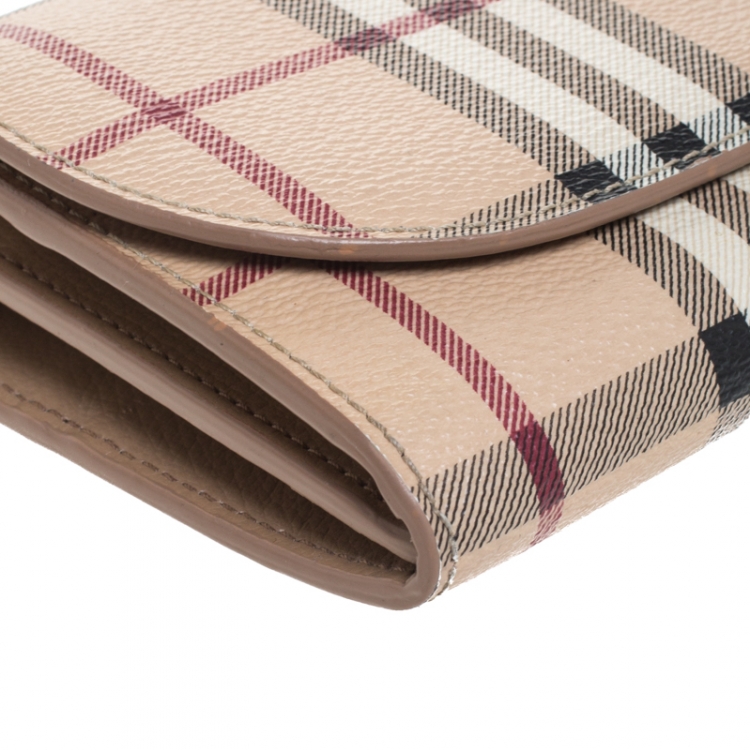 Pre Owned Burberry Beige Haymarket Check Coated Canvas Henley Wallet On Chain 