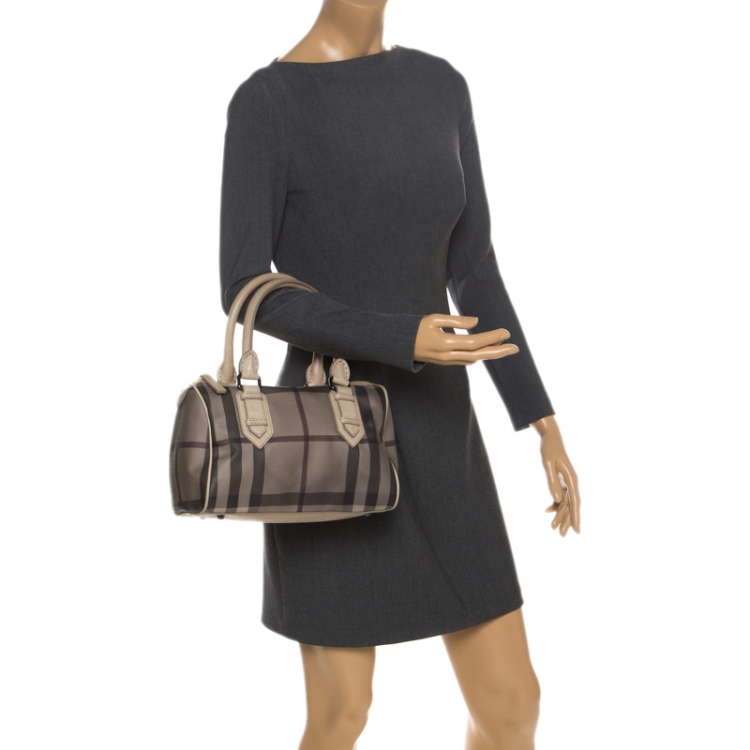 Pre Owned Burberry Grey/Beige Smoked Check PVC Small Chester Boston Bag