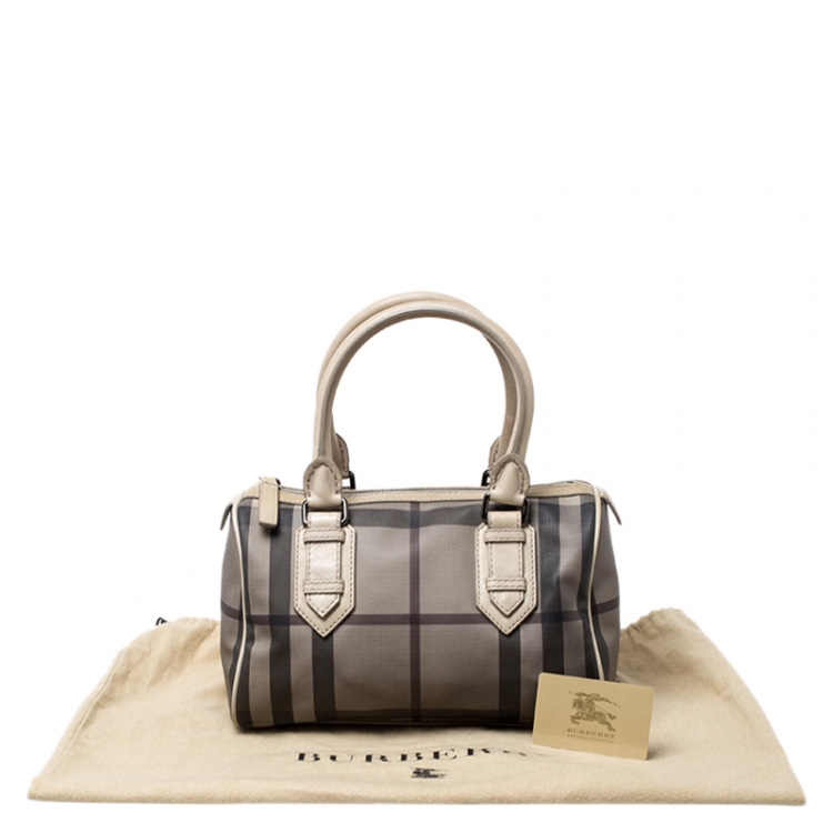 Pre Owned Burberry Grey/Beige Smoked Check PVC Small Chester Boston Bag