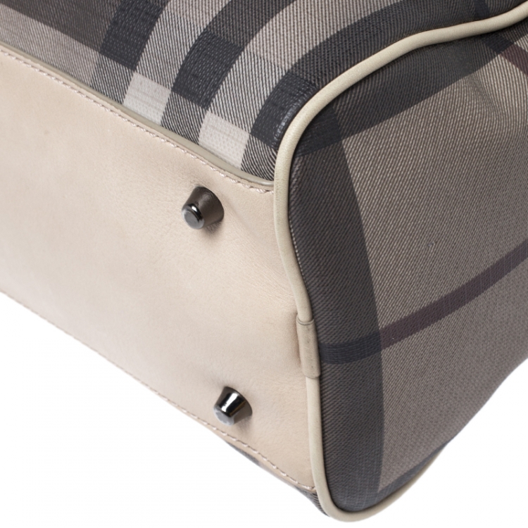 Pre Owned Burberry Grey/Beige Smoked Check PVC Small Chester Boston Bag
