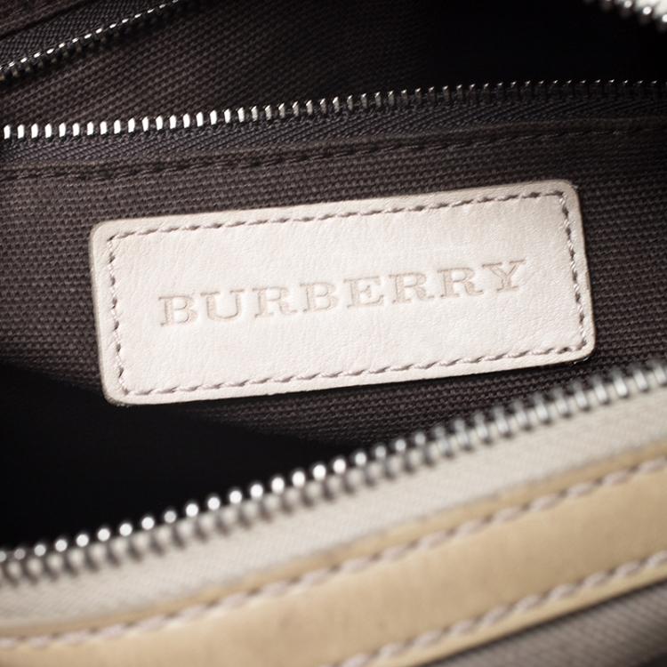 Pre Owned Burberry Grey/Beige Smoked Check PVC Small Chester Boston Bag