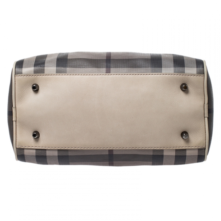 Pre Owned Burberry Grey/Beige Smoked Check PVC Small Chester Boston Bag