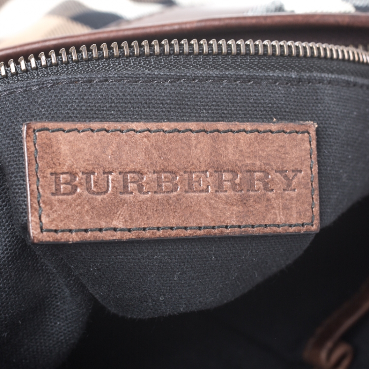 Pre Owned Burberry Beige/Brown House Check Canvas and Leather Messenger Bag