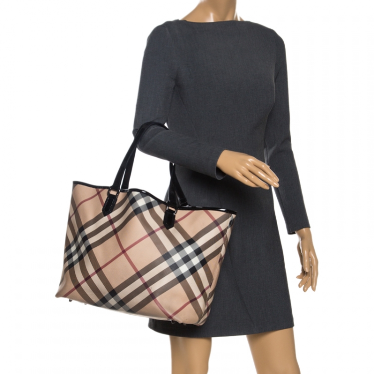 Burberry Beige/Black Supernova Check Coated Canvas Nickie Tote