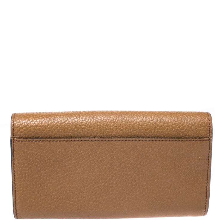 Pre Owned Burberry Tan Leather Flap Continental Wallet