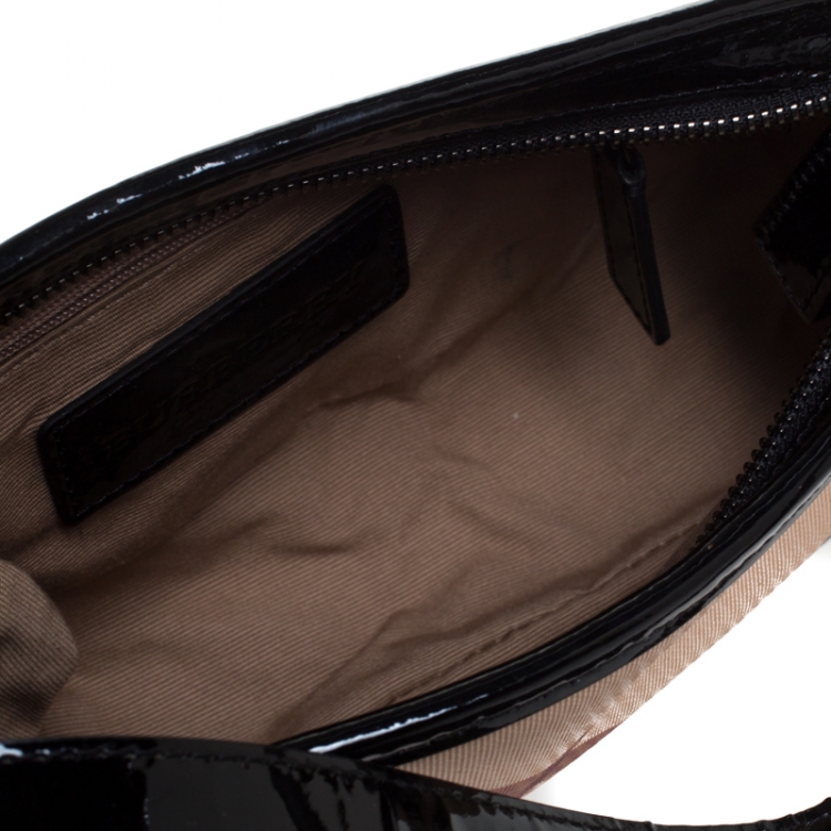 Pre Owned Burberry Beige/Black Nova Check Canvas and Patent Leather Small Newbury Sling Bag