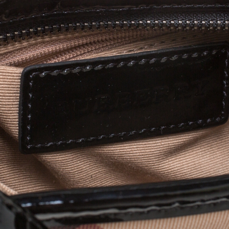 Pre Owned Burberry Beige/Black Nova Check Canvas and Patent Leather Small Newbury Sling Bag