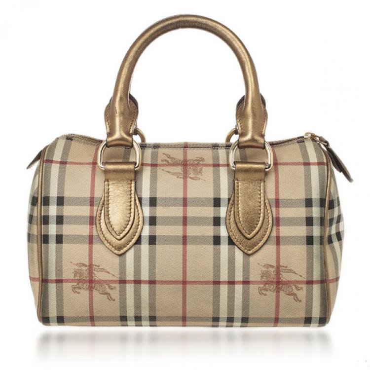 Pre Owned Burberry Haymarket Check Boston Satchel Handbag