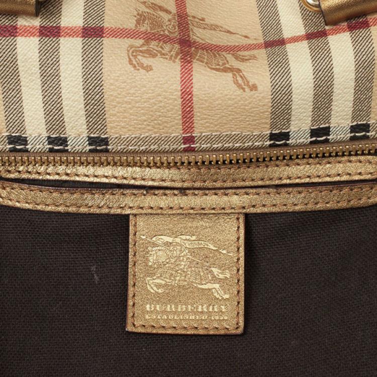 Pre Owned Burberry Haymarket Check Boston Satchel Handbag