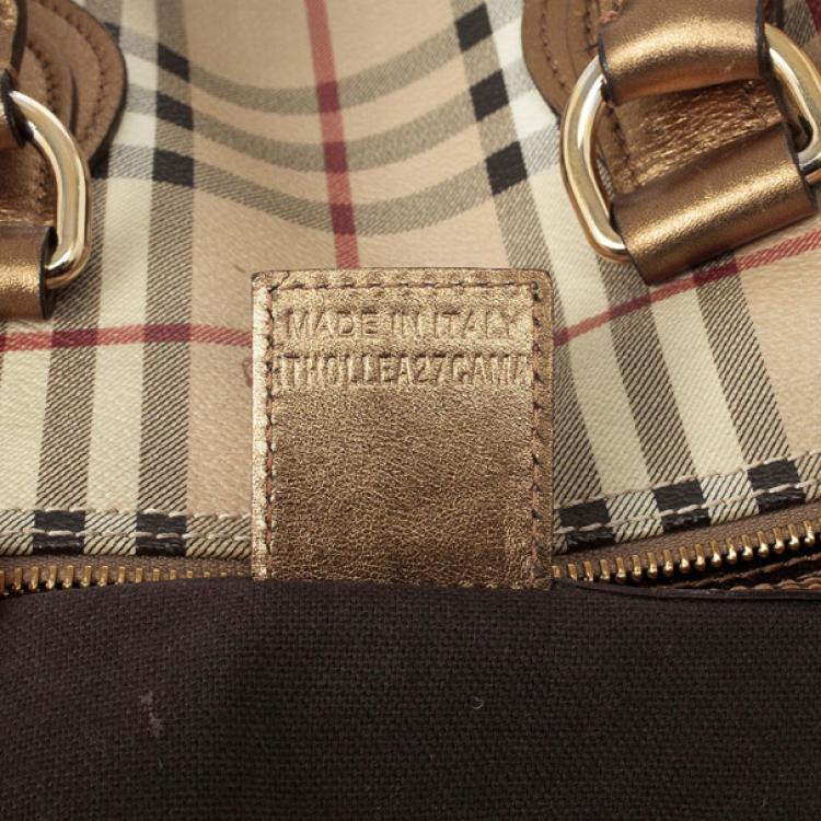 Pre Owned Burberry Haymarket Check Boston Satchel Handbag