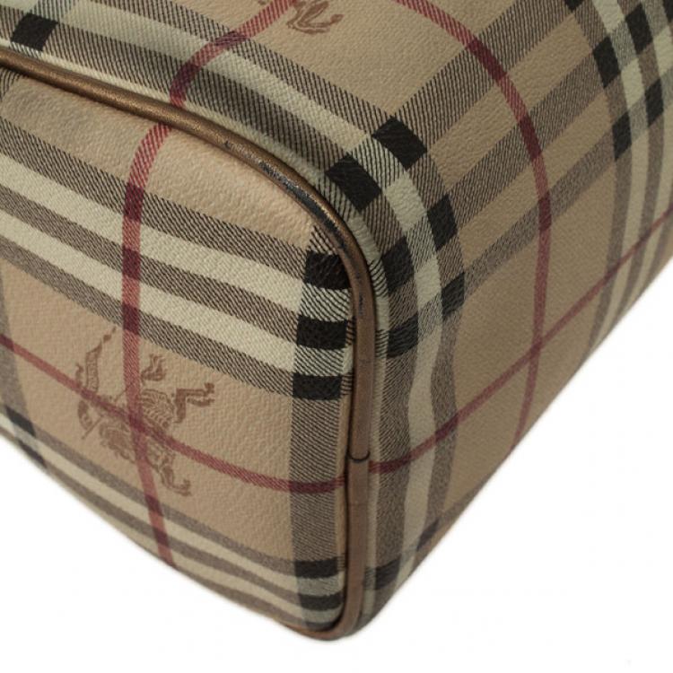 Pre Owned Burberry Haymarket Check Boston Satchel Handbag