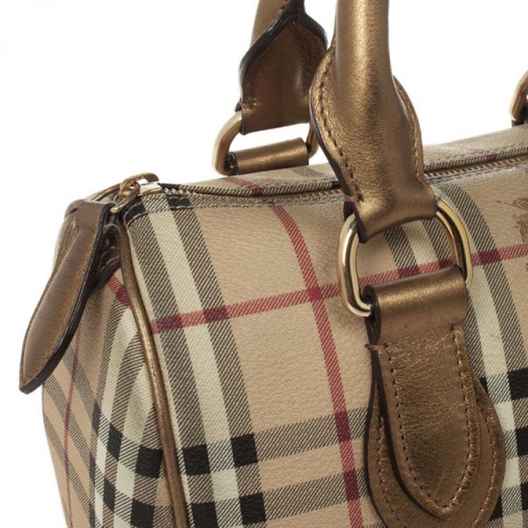 Pre Owned Burberry Haymarket Check Boston Satchel Handbag