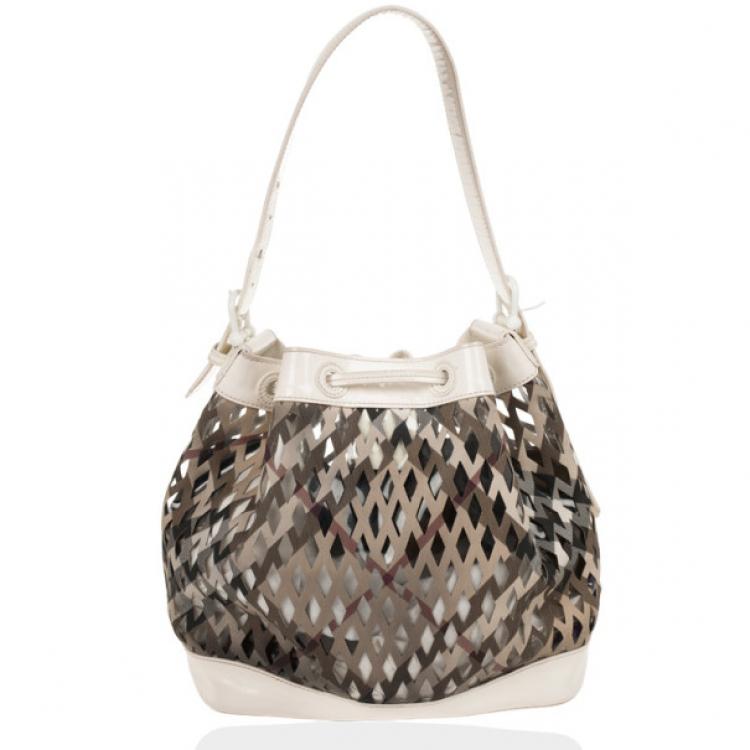 Pre Owned Burberry Nova Check Net Drawstring Bag