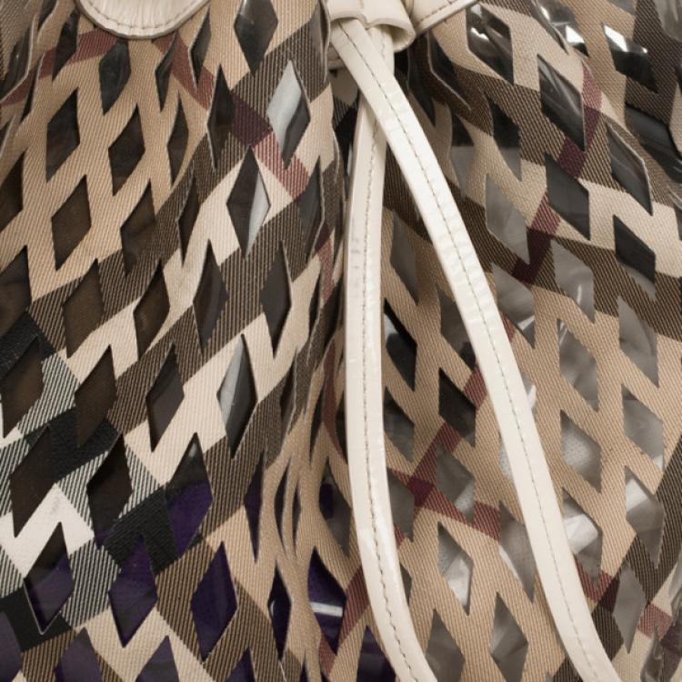 Pre Owned Burberry Nova Check Net Drawstring Bag