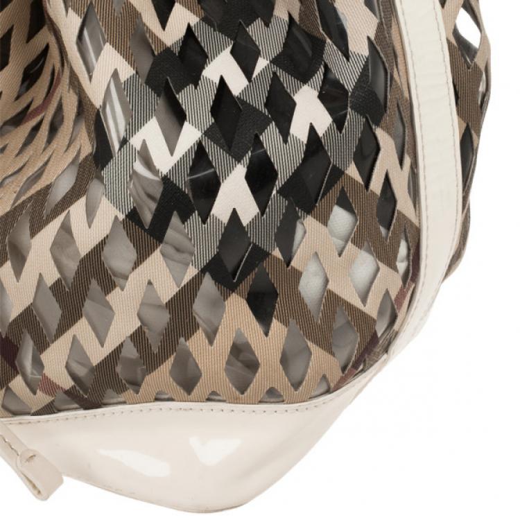 Pre Owned Burberry Nova Check Net Drawstring Bag