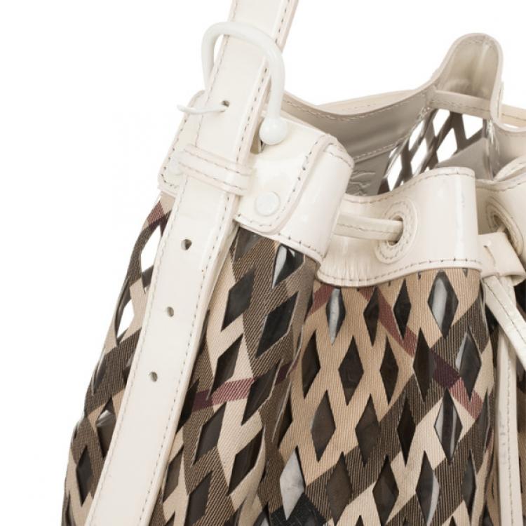 Pre Owned Burberry Nova Check Net Drawstring Bag